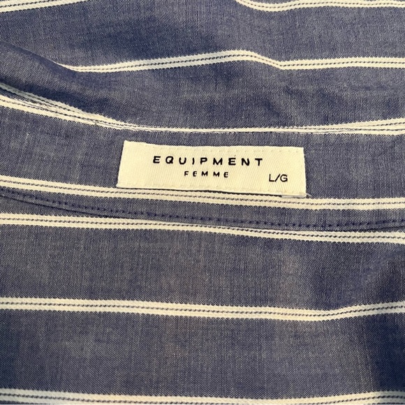 EQUIPMENT FEMME Knox Lace Up Blouse in Blue Stripe Sz L NWOT Nautical Coastal - Picture 5 of 13